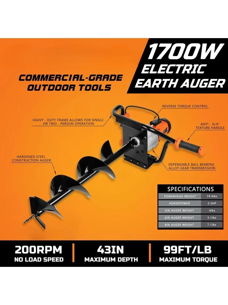 Electric Post Hole Digger, 1700W Corded Earth Auger with 4