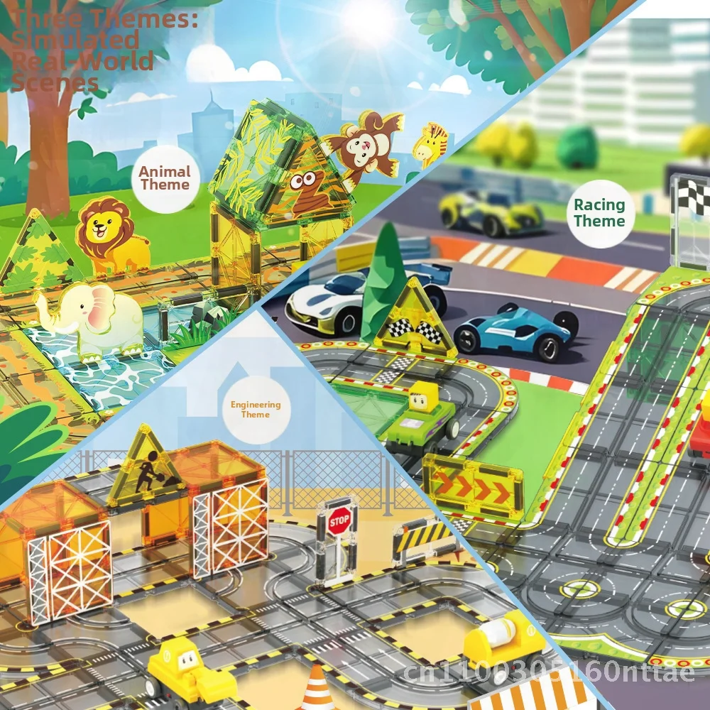 Kolorowe okno Mocne magnetyczne klocki konstrukcyjne Tor Zabawka edukacyjna dla dzieci Zestaw do składania Ruch drogowy w mieście Budowa Amazon