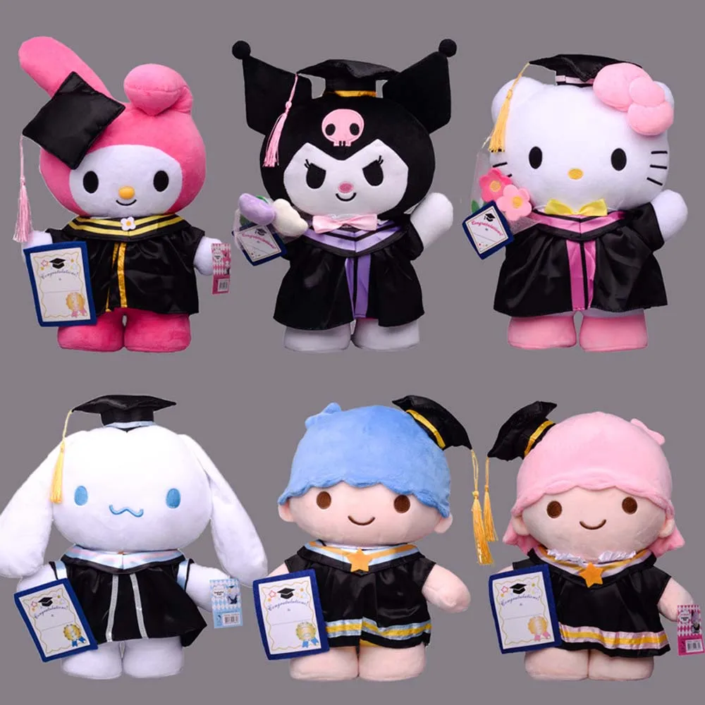 

35CM Sanrio Anime Graduation Season Hello Kitty Kuromi My melody Cinnamoroll Plush Toy Cartoon Soft Stufffed Doll Gift For Kids