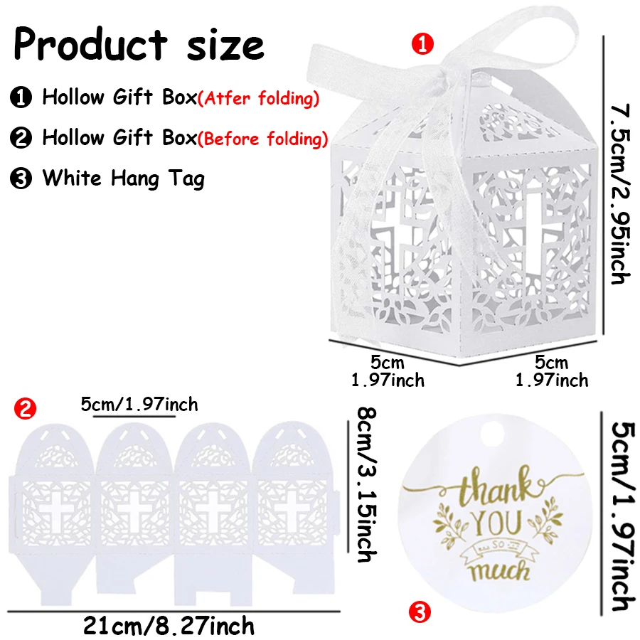Laser Cut Cross White Candy Boxes with Tags & Ribbons