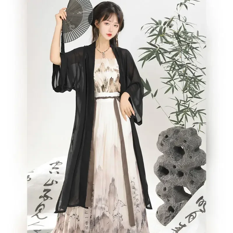 Mantel Hanfu bordir dinasti Tiongkok, mantel tiga potong Set Harian, kostum Hanfu Tiongkok ditingkatkan, kostum Cosplay Hanfu Tiongkok