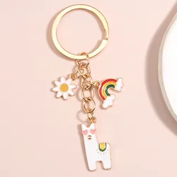 20pcs/set Cute Animal Keychains Colorful Heart Alpaca Key Ring Enamel Key Chains For Women Men Handbag Accessorie Jewelry Gifts