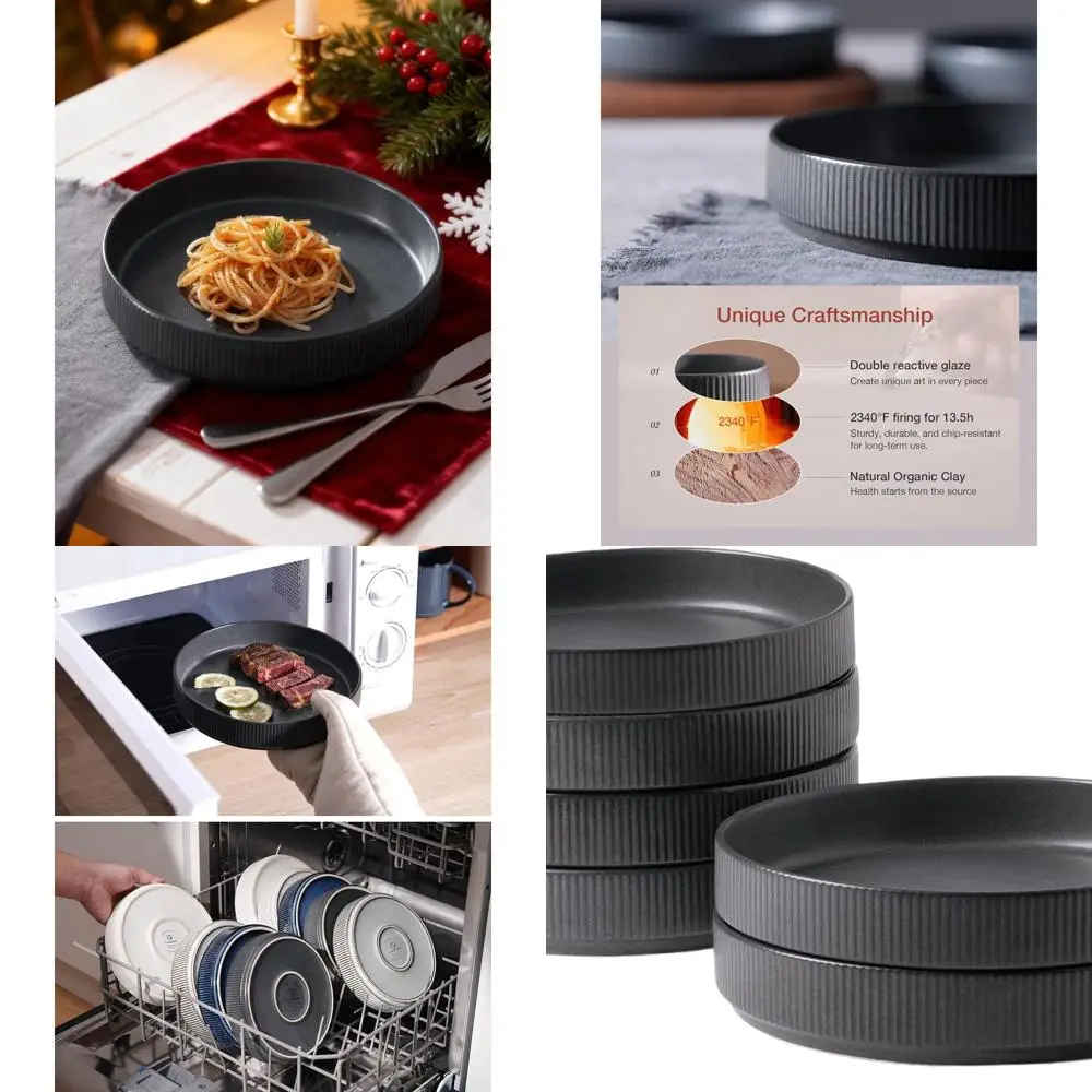 

Set of 6 Pasta and Salad Bowls, 7.5, Double Reactive Glaze, Stackable, Ideal for Housewarming, Thanksgiving, Christmas Gifts, Ma