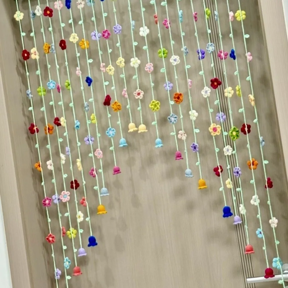 9pcs Creative DIY Floral Door Curtain Colorful Flowers Hanging Knitted Door Curtain Room Decorative Curtain Bedroom Decoration
