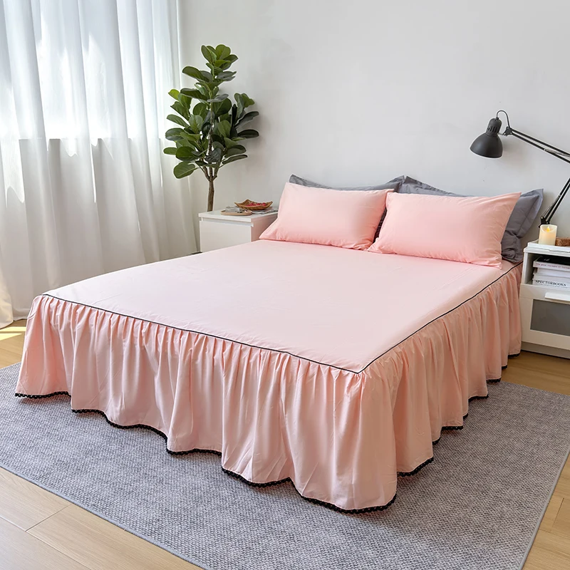 3pcs Set Minimalist Solid Color Bed Skirt with Pillowcase,Without Core, Luxury Cotton Bedding Set for Dorm, Bedroom, Guest Room