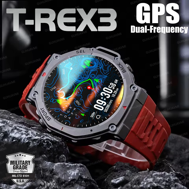 T-Rex 3 Outdoor Adventure Military Dual-Band GPS Smart Watch Man 10ATM Waterproof Compass Barometric Clock HD Call Sports Watch