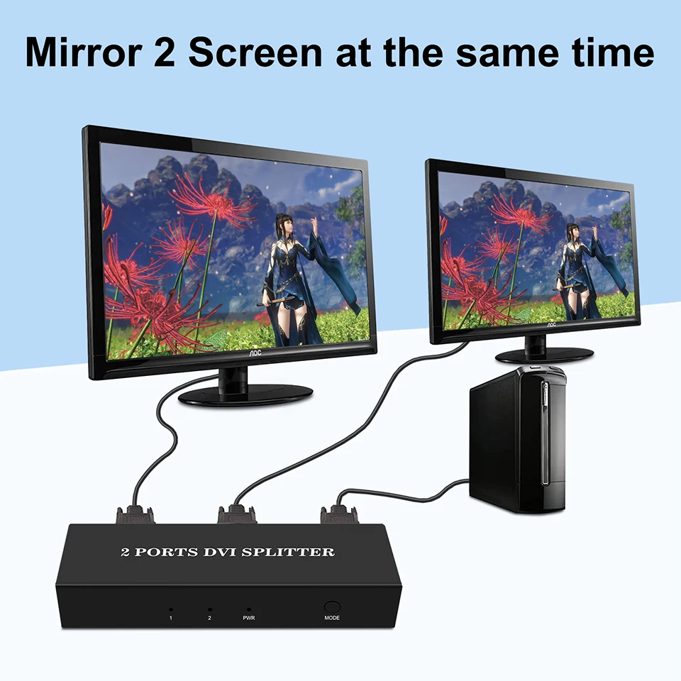 

DVI TO DVI Splitter 2 Port 1X2 DVI-D Distributor 1 in 2 out HD 1080P DVI Splitter 1 in 2 out for Projector Monitor Computer