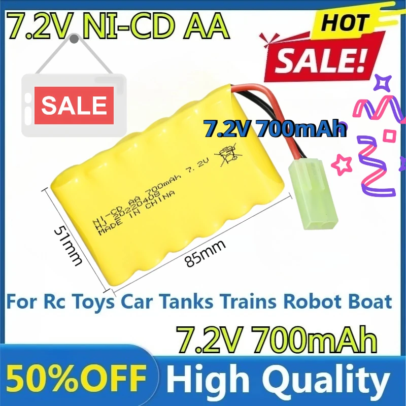 

New for Rc Toys Car Tanks Trains Robot Boat Gun Nicd AA 7.2 V 700mah High Quality 7.2V 700mAh Ni-cd Rechargeable Battery SM Plug