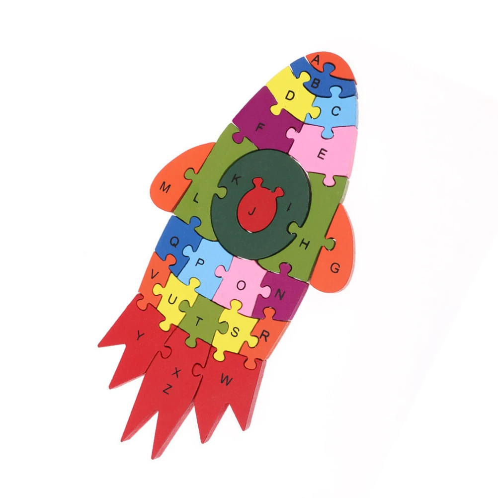

3 D Wooden Rocket Puzzle Letter Blocks Three-dimensional Bamboo Child