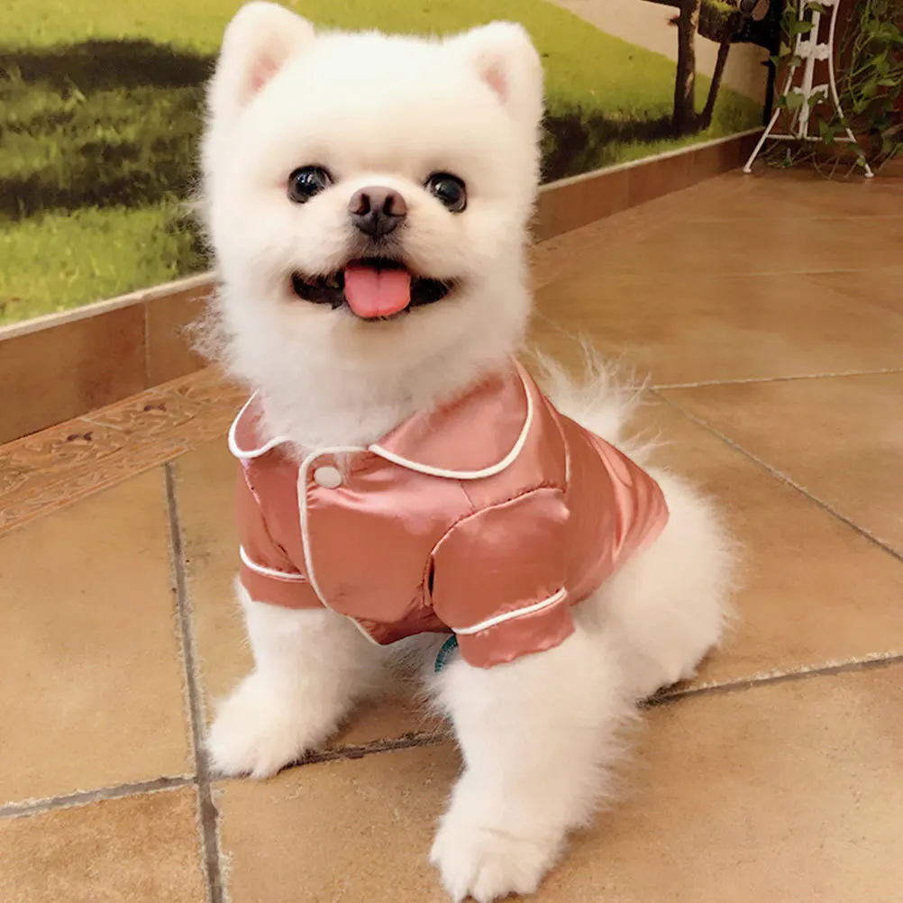 

Pet Dog Pajamas Cotton Short Sleeve Sleep Costume Pink Stripe Design Lightweight Warm Dog Clothes for Home and Photos