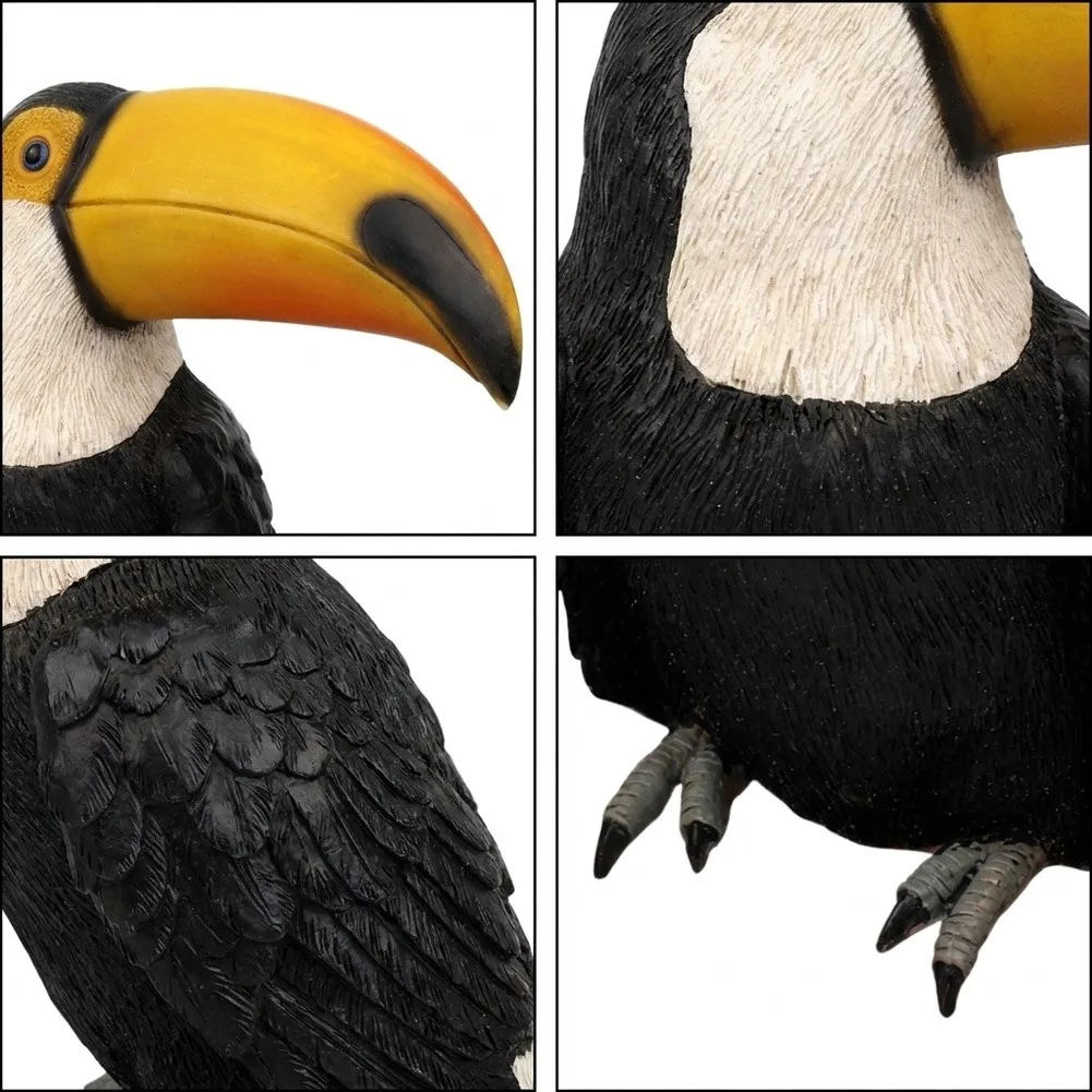 Outdoor hanging toucan bird garden decor in resin for tree installation and enhancing lawn patio or porch environments