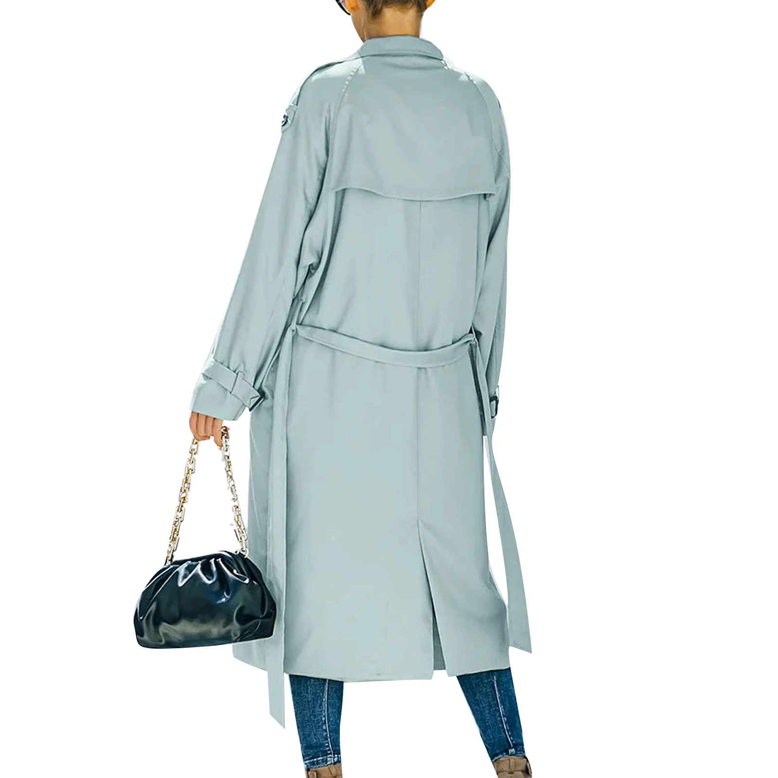 Women´s Double Breasted Long Trench Coat, Classic Lapel Long Sleeve Windproof Overcoat with Belt