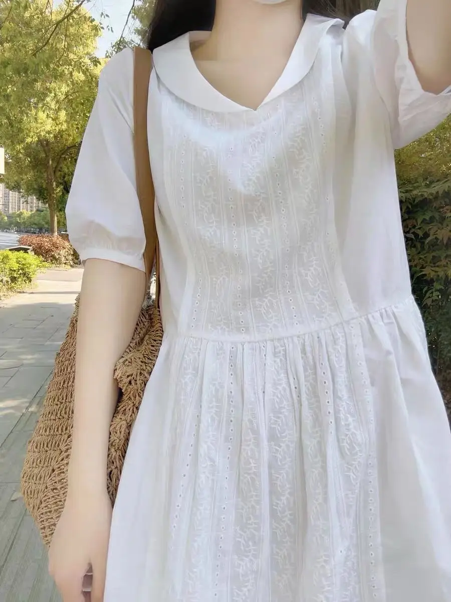 Summer New Women's Dress V-neck Casual Loose Lace Up White A-line Skirt