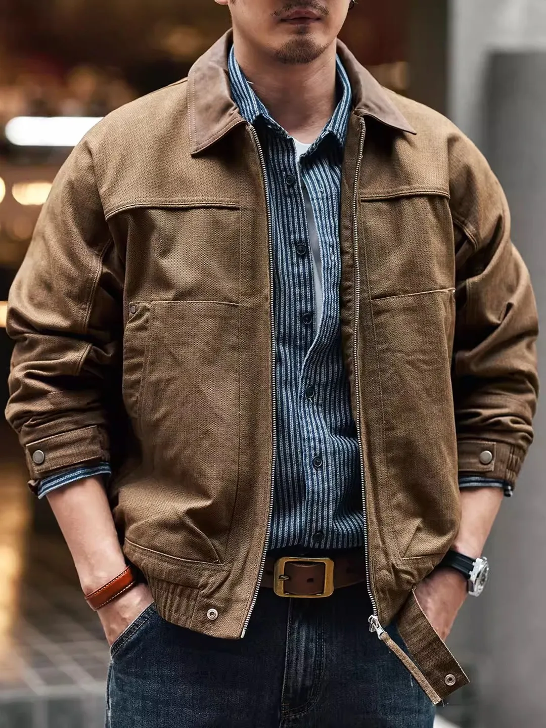 

Мужская повседневная рабочая куртка в американском ретро-стиле, британский джентльменский стиль, с элементами пэчворка, весна-осень, новая модель, хлопок, деним