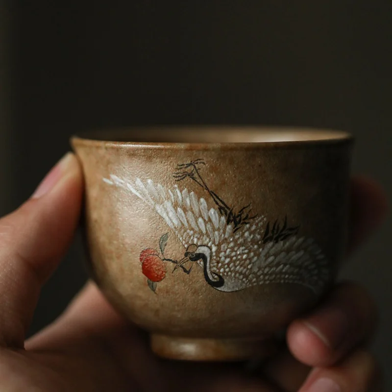 Jingdezhen Hand Painted Pastel Tea Cup Master Cup Single Cup Hand Painted Tea Cup Handmade Birthday Celebration Crane Kung Fu Te