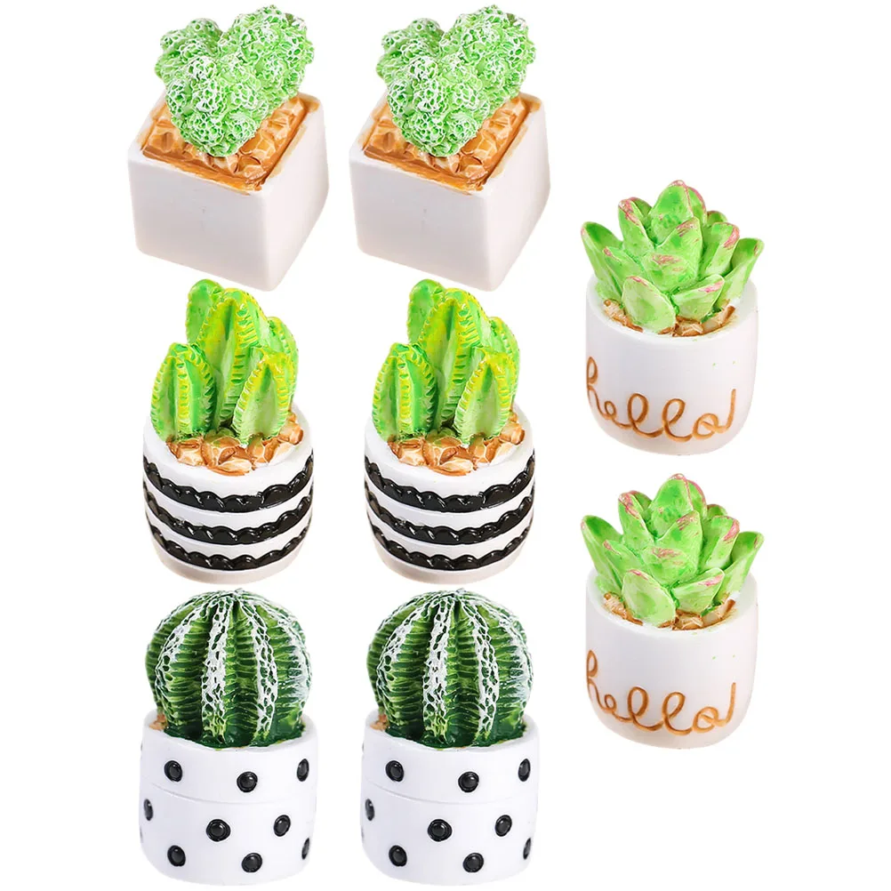 

8pcs Miniature Cactus Plants Resin Succulent Indoor Decor House Accessories Tiny Potted Plant Model Mini Garden Ornament