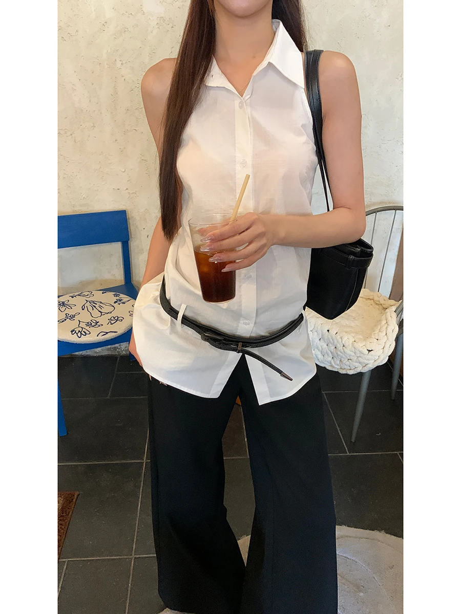 

White Svel irt Women's Sle 2025 New Summer Top Ele Design Cotton Polyester Blend Comfortable Breathable Co...