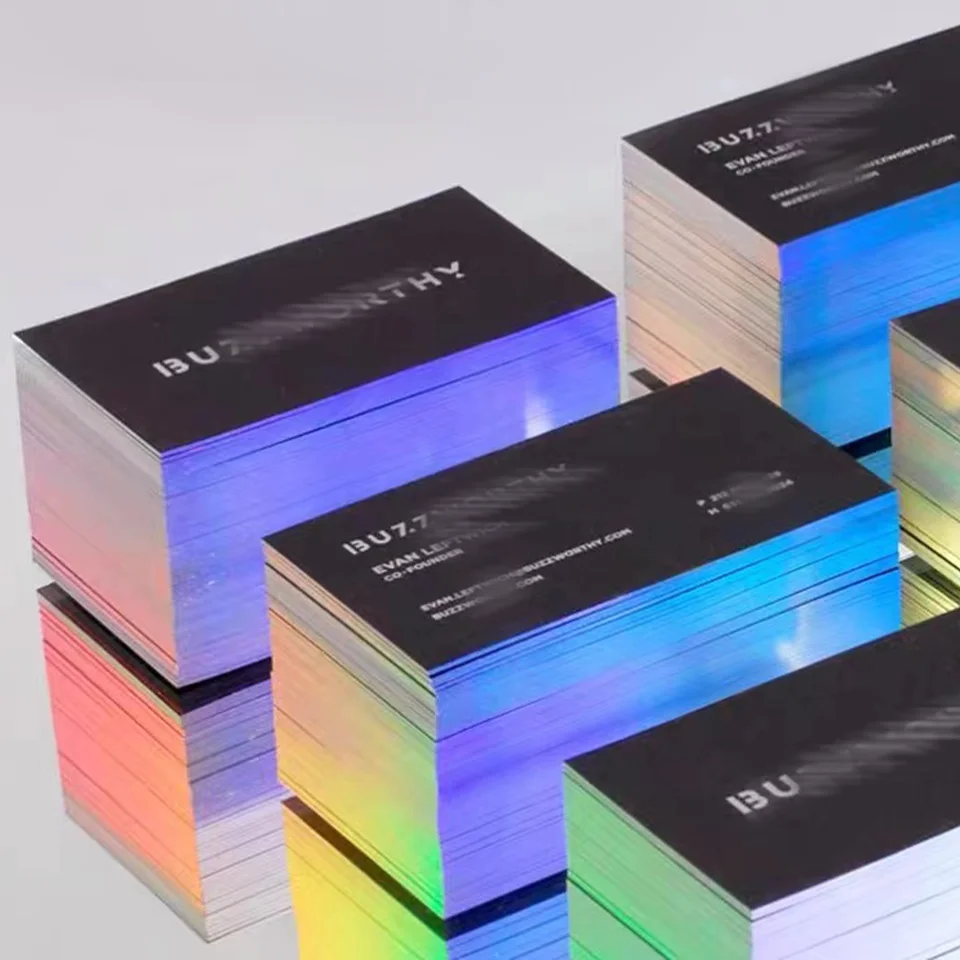 

Custom Personal design logo holographic edge business card Laser silver foil business card