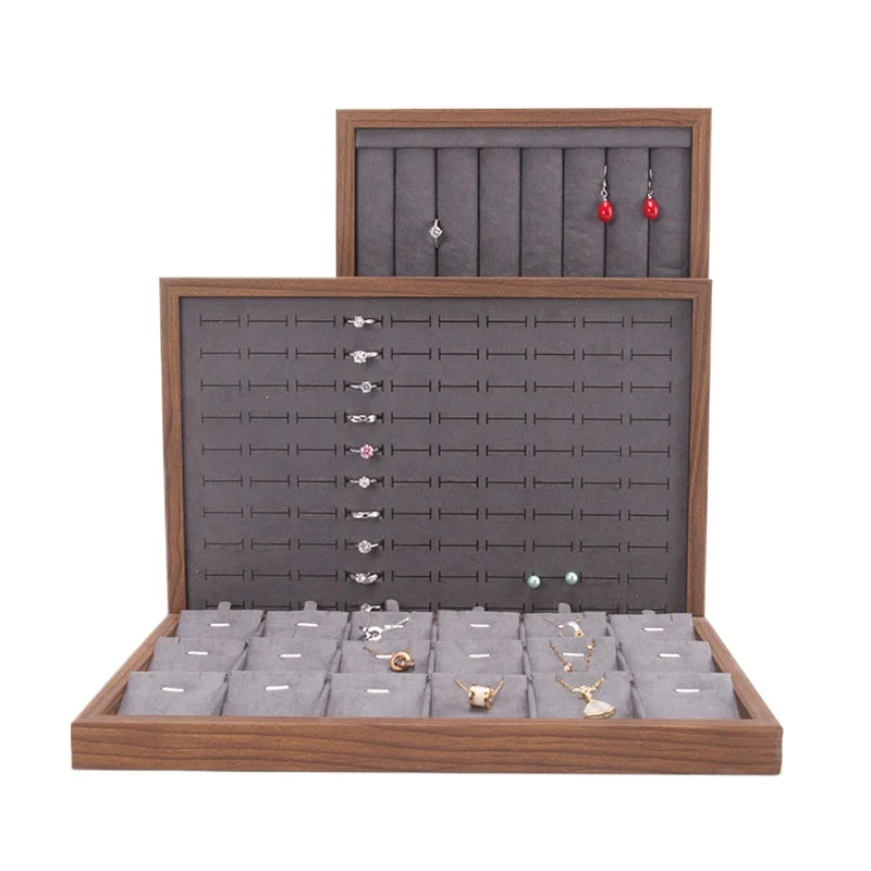 Walnuss Schmuck Display exquisite Schmuck halter tragbare Ring Ohrringe Halskette Organizer Box Lagerung Organisator Tabletts Requisite