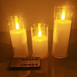 3PCS Clear Acrylic Flameless Candles Battery Operated with Timer, Remote Control, LED Pillar Candles Battery Powered, Pure White