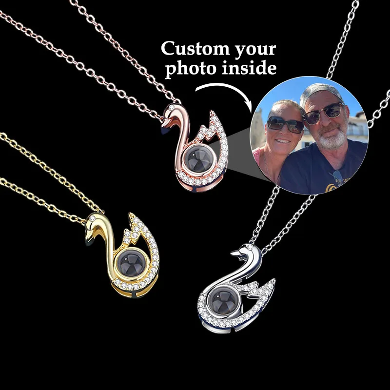 

Personalized Photo Projection Nekclace Custom Photo little Swan Shaped photo Projection Pendant Memorial Gifts Jewelry 2025