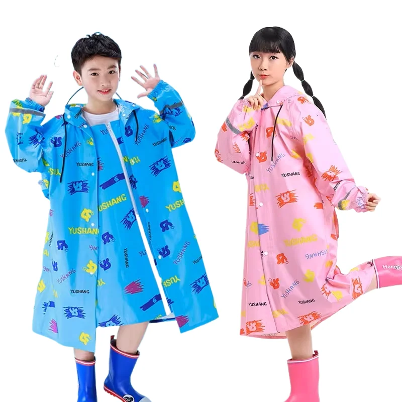 

Children's Raincoat with Schoolbag Waterproof Big Brim Boy Student Girl Child Sleeved Rain Cape