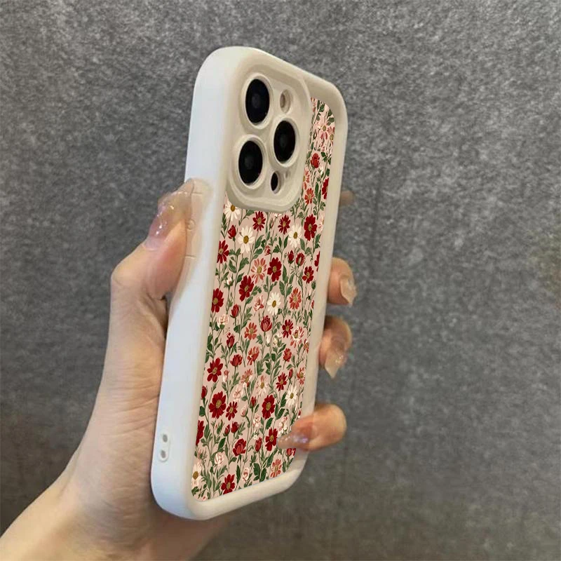 Cute Flower Pattern Phone Case For iPhone 17 16 15 14 Pro Max 11 12 13 Pro 16E XS X XR 7 8 Plus Shockproof Silicone Soft Cover - náhled 4