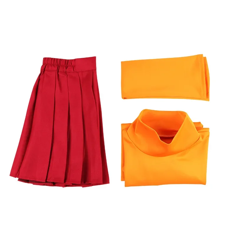 Costume de Cosplay Velma avec Perruque pour Femme et Fille, Uniforme Orange du Film Rick, Scoloby-Dool, pour Halloween, ix