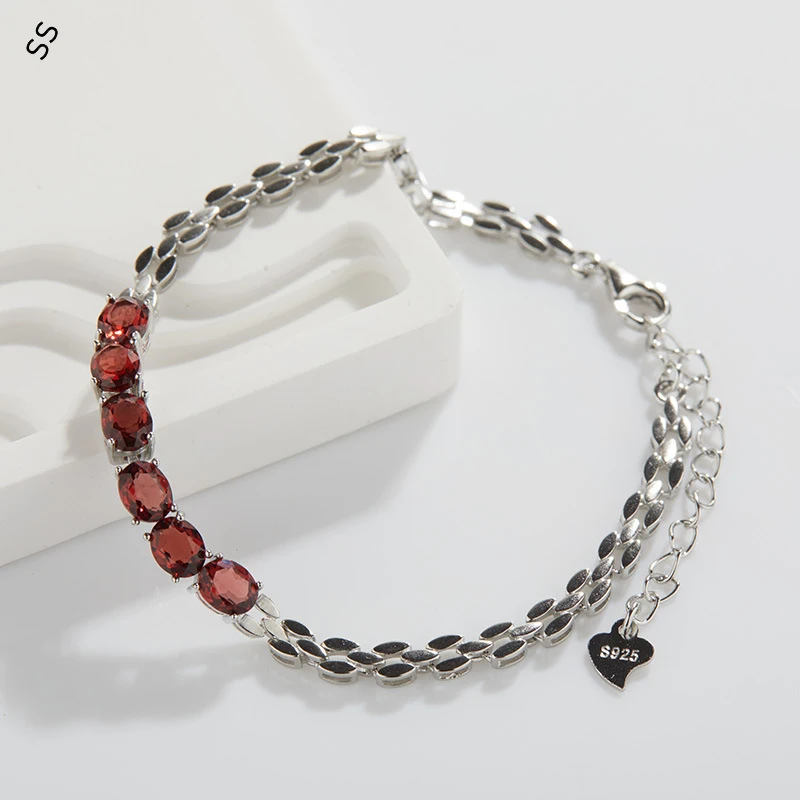 S925 Sterling Silver Lady Bracelet Metal Inlaid Natural Opal/Topa Stone/Garnet Gemstone Hand Accessory Female Fashion Explosion