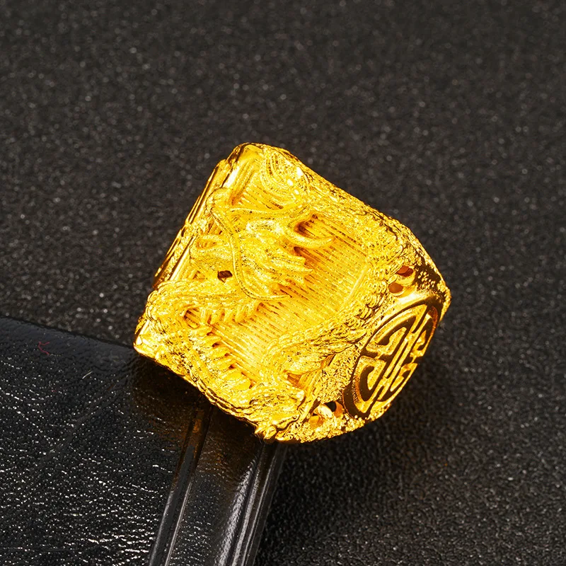 خاتم Tenglong الرجالي الفاخر عيار 24 قيراط 9999 من الذهب الخالص والذهبي الحقيقي قابل للتعديل