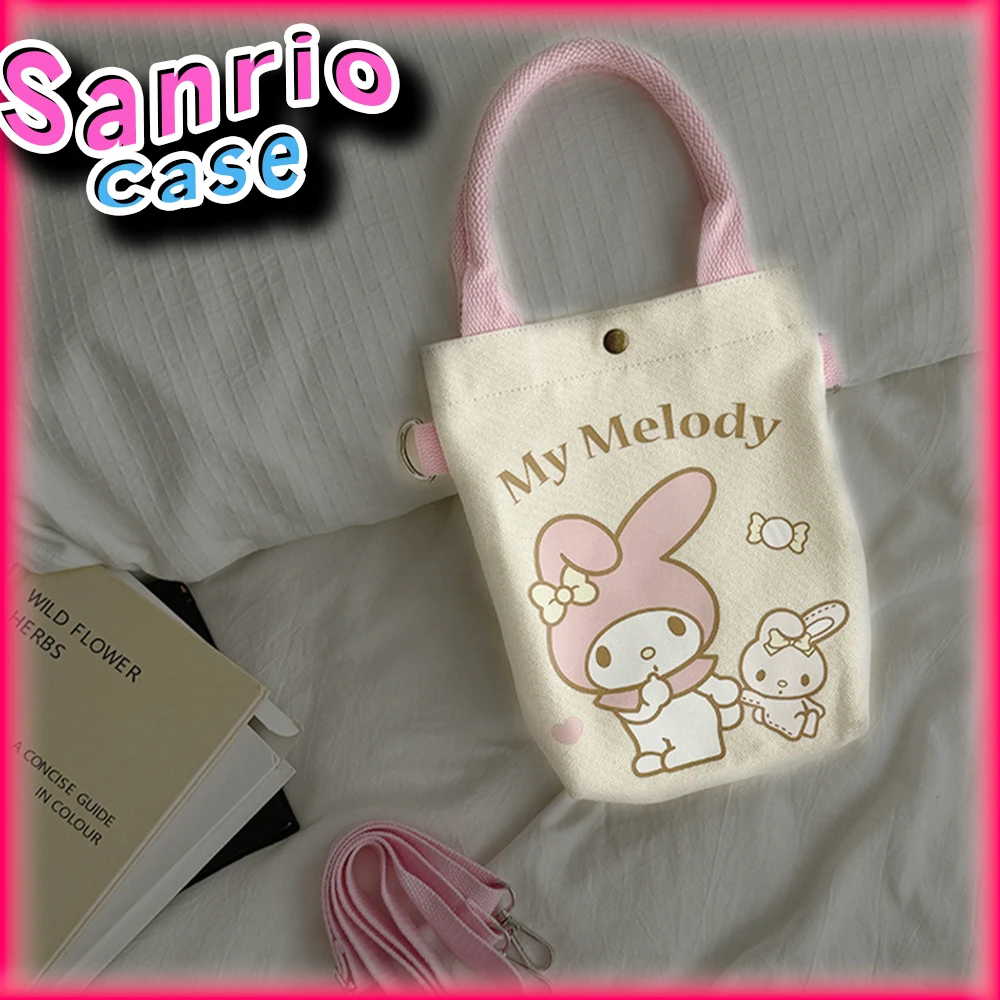 Kawaii Cinnamoroll Canvas Bag Sanrio Kuromi My Melody Badtz-maru Hangyodon Girl Women Tote Bag Casual Shoulder Crossbody Bag