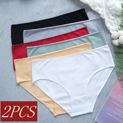 2Pcs/Set Cotton Briefs High Rise Panties Women Underpants Solid Color Underwear Comfort Lingerie M-2XL Pantys Female Intimates