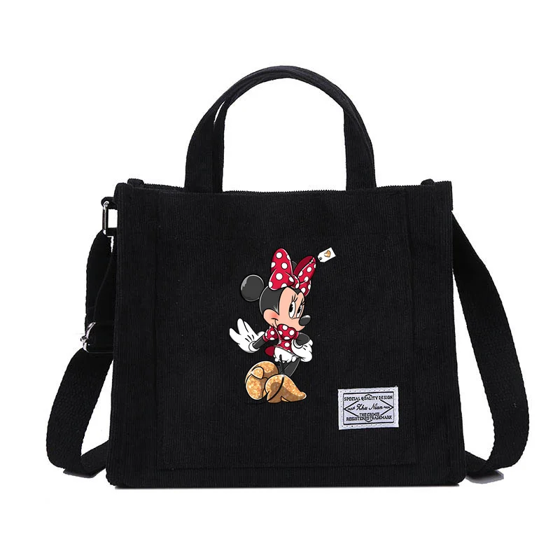 Mickey Minnie Mouse Ladies Handbags Women\'s Tote Corduroy Shoulder Small Bag Crossbody Handheld Satchel Portable Leisure Bags