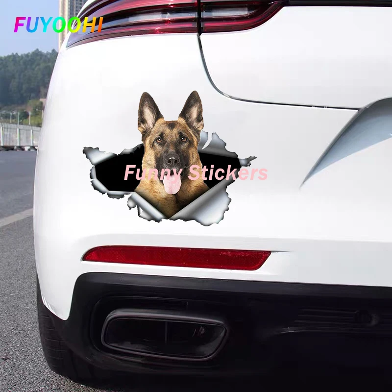 FUYOOHI Play Stickers Self-adhesive 3D Decal Pet Dog German Shepherd Car Sticker Auto Decors on Bumper Rear Window Trolly Case