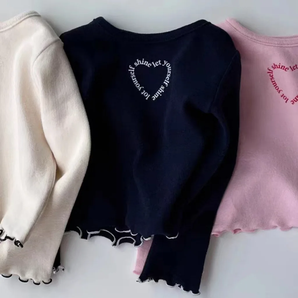 2024 Autumn New Baby Girl Long Sleeve T Shirts Infant Girl Letter Heart Print Tops Toddler Cotton Bottoming Shirts Kids Clothes