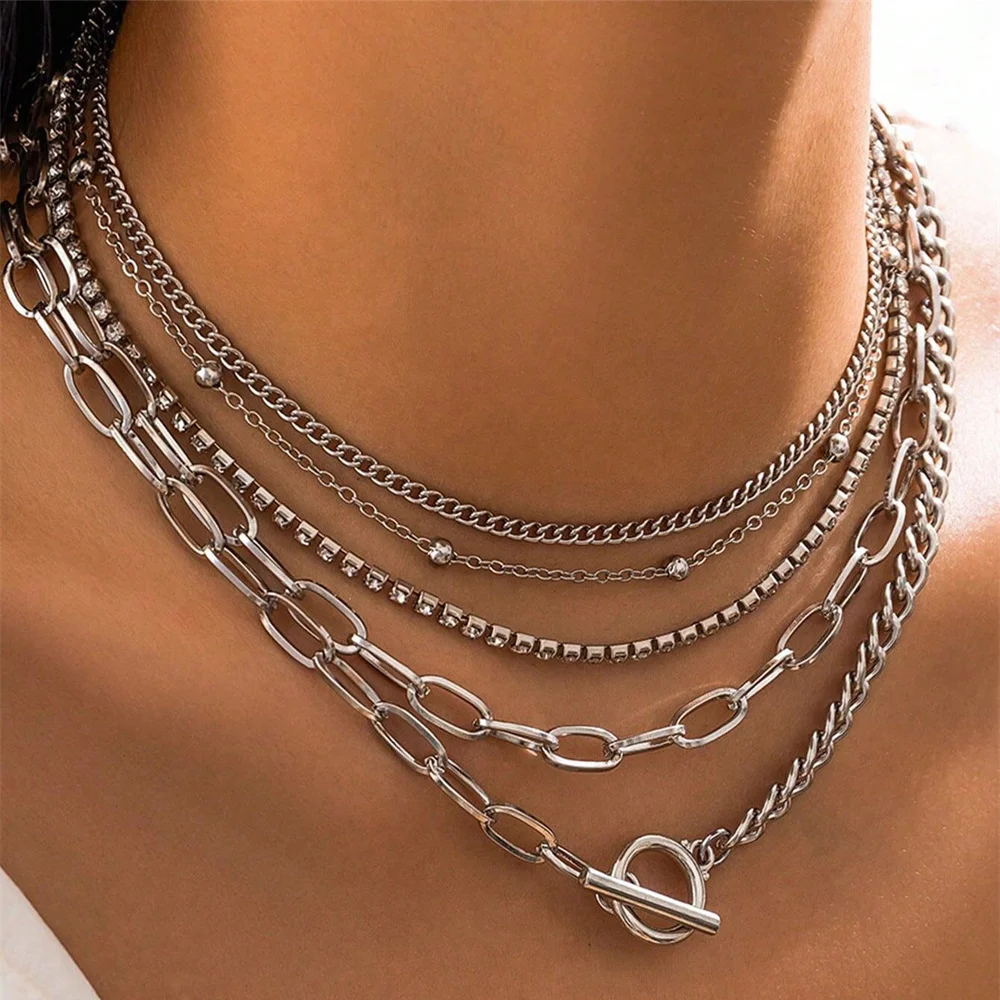 New Vintage Fashion Punk Crystal Chain Necklace For Women Female Boho Multilevel Hip Hop Jewelry Gift Wholesale New