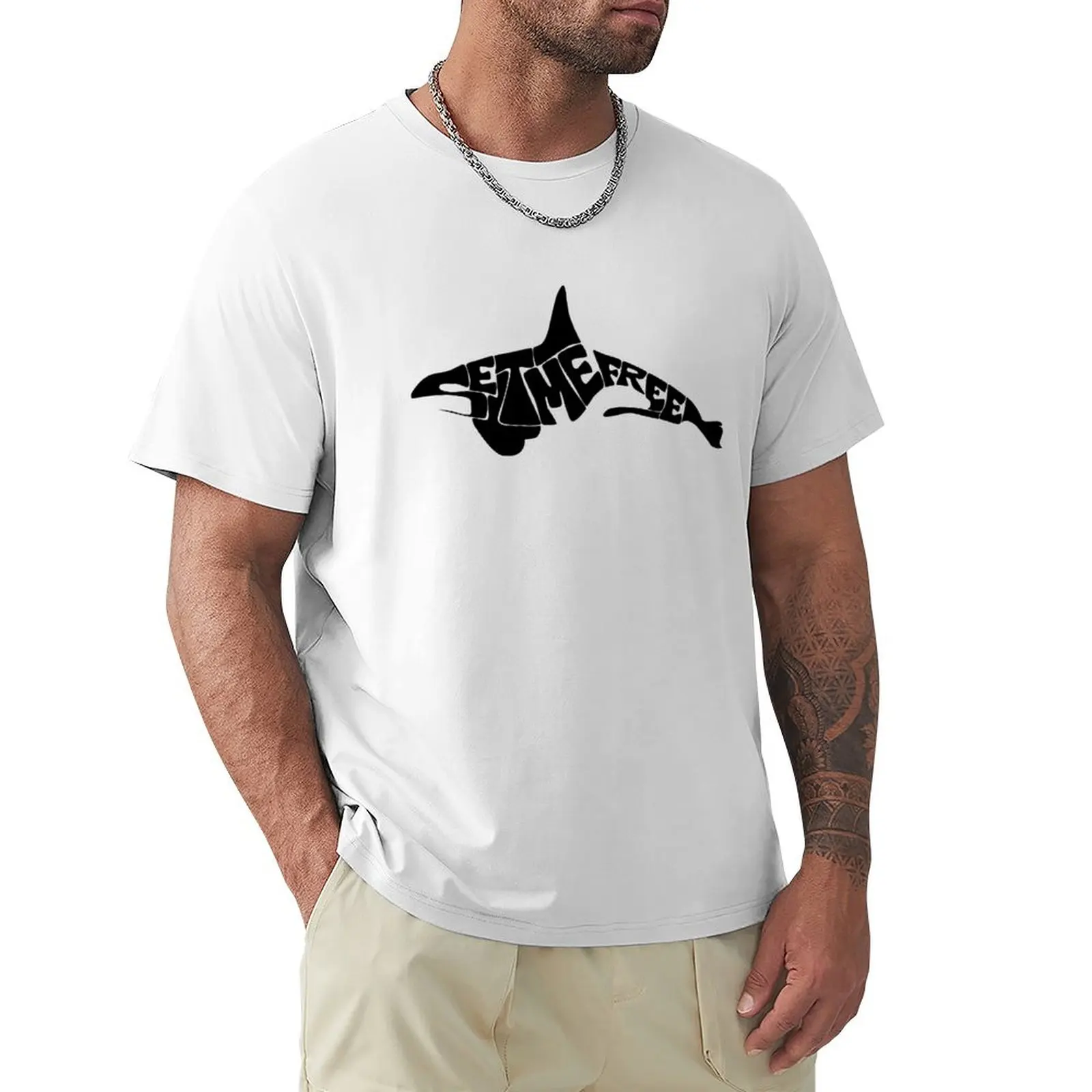 Free Orcas! T-shirt summer clothes anime clothes vintage clothes Men\'s cotton t-shirt