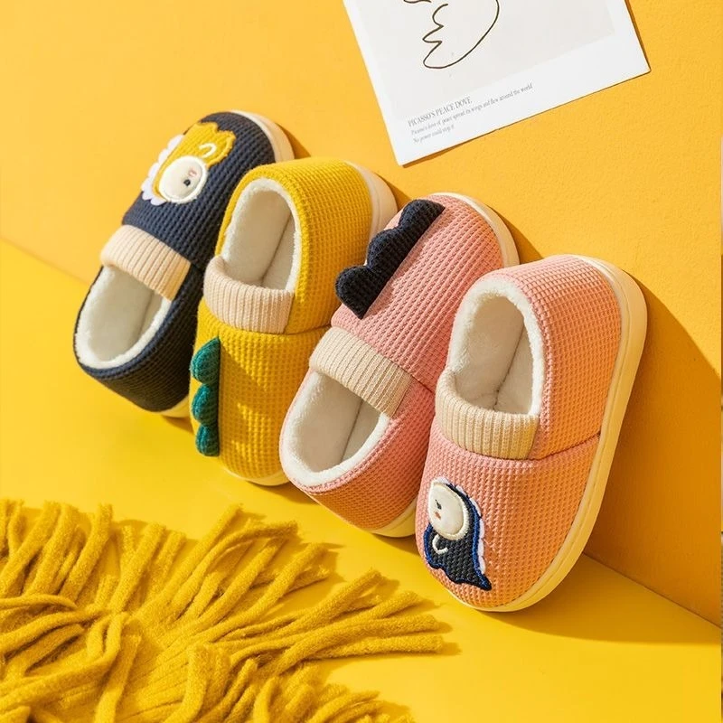 أطفال الشتاء نعال من القطن بنين بنات طفل دافئ عدم الانزلاق لطيف الكرتون ديناصور تصميم داخلي أحذية منزلية طفل الأحذية #1