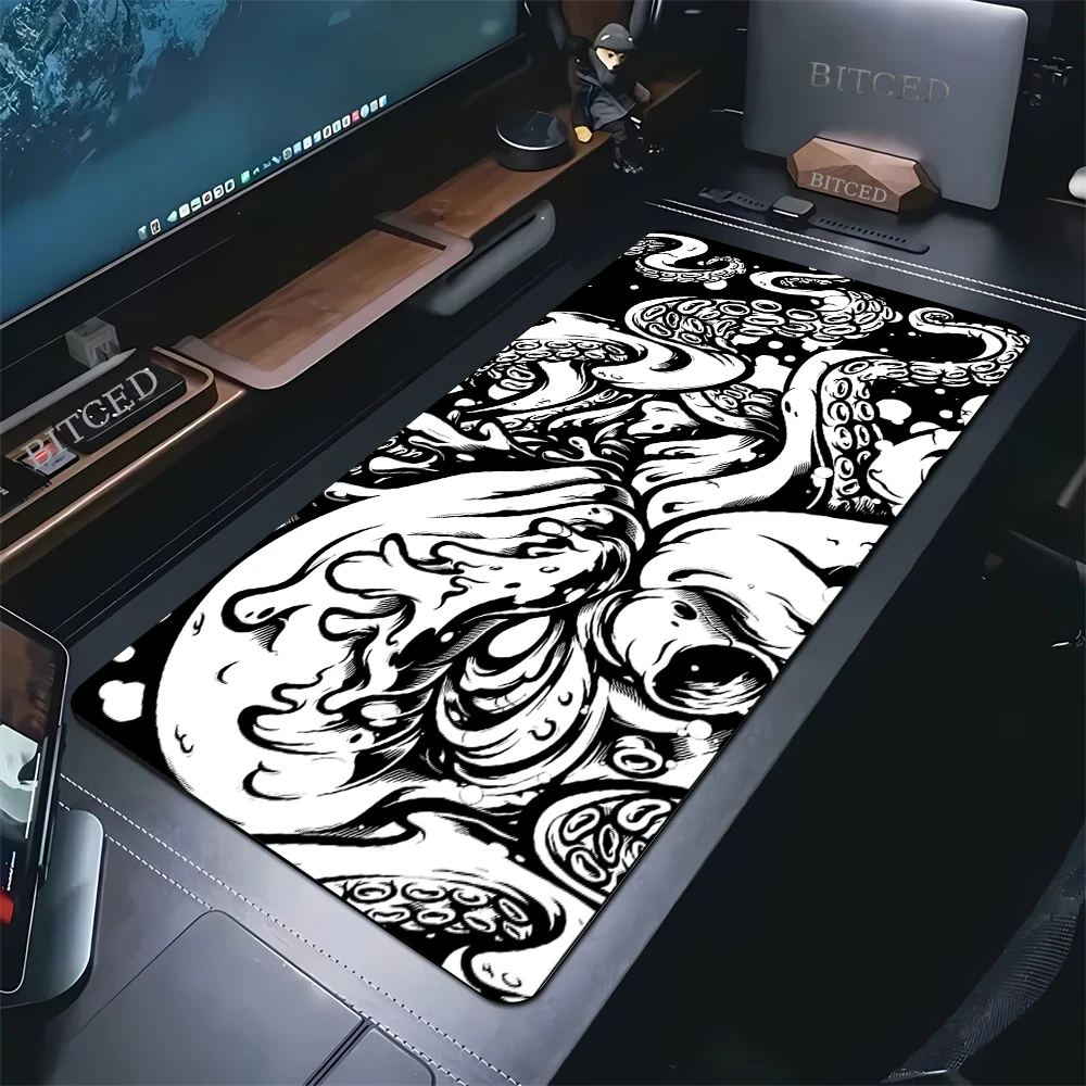 Белый коврик для мыши с изображением осьминога и монстра, большой размер, геймерская клавиатура, Lockrand, настольные коврики, компьютерный стол, игровой коврик, большой расширенный коврик для мыши XXL