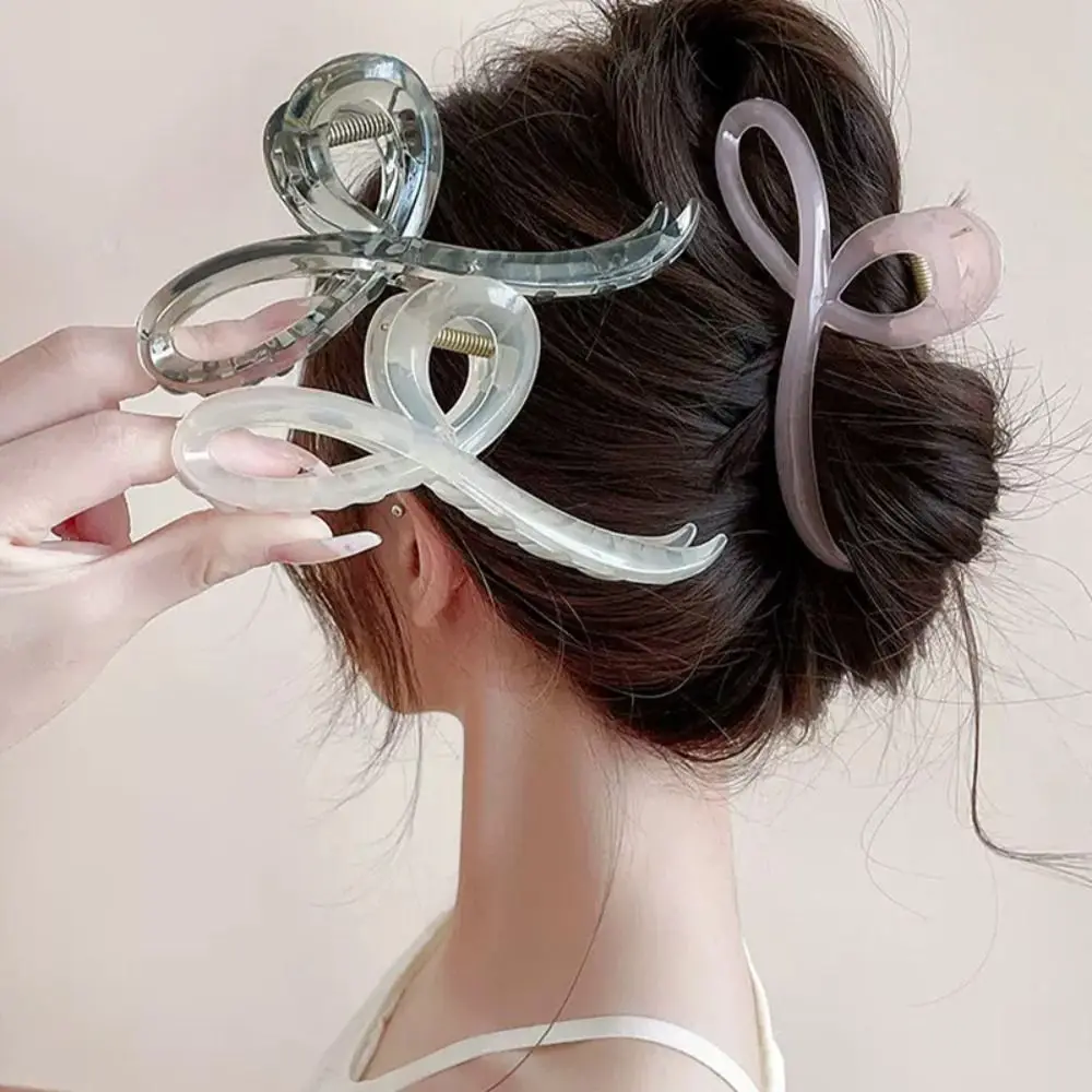 

Sweet Jelly Color Back Headband Hair Clips Bow Ornament Shark Clamp Hairpin Women