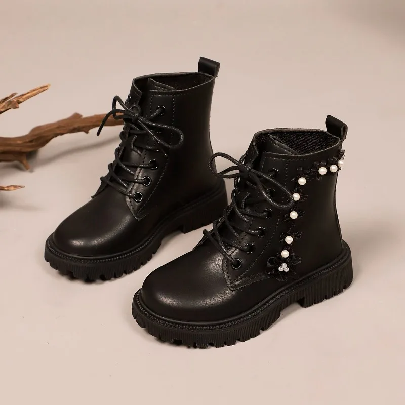 

Детские кожаные сапоги, милые элегантные сапоги принцессы для девочек, милые цветы с круглым носком, осень 2023, новые детские короткие сапоги, нескользящие мягкие