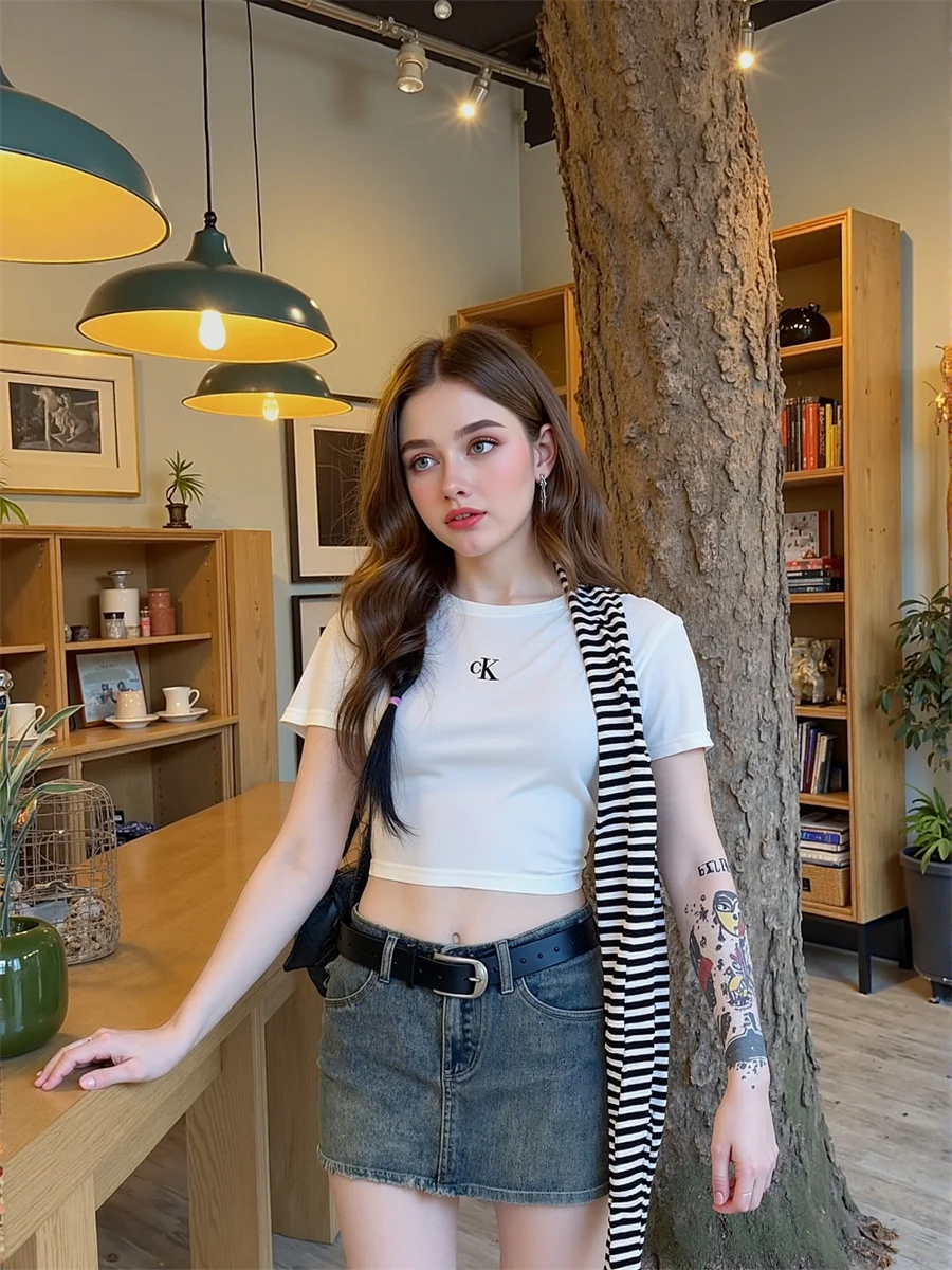 

Denim Mini Skirts Womens Patchwork Mesh Layered Ruffled Elegant Chic Flowy Banquet Summer Party Prom Artistic Appliques Snap