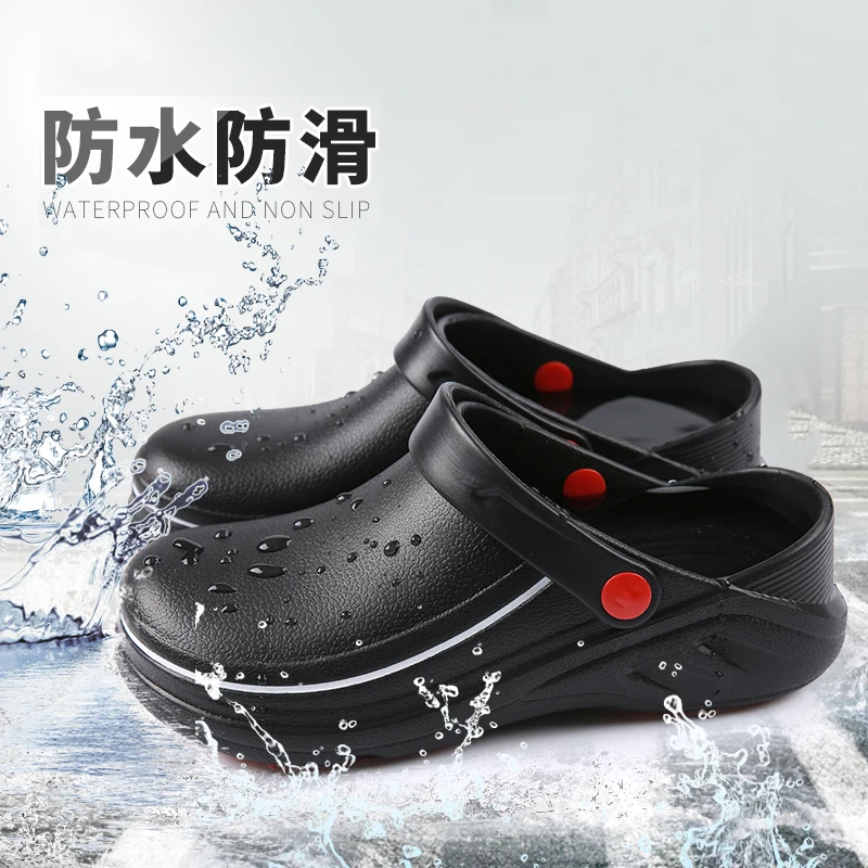 Men\'s Slippers Non-slip Waterproof Oil Proof Slippers Women Kitchen Work Cook Shoes Chef Hotel Big Size 36-47