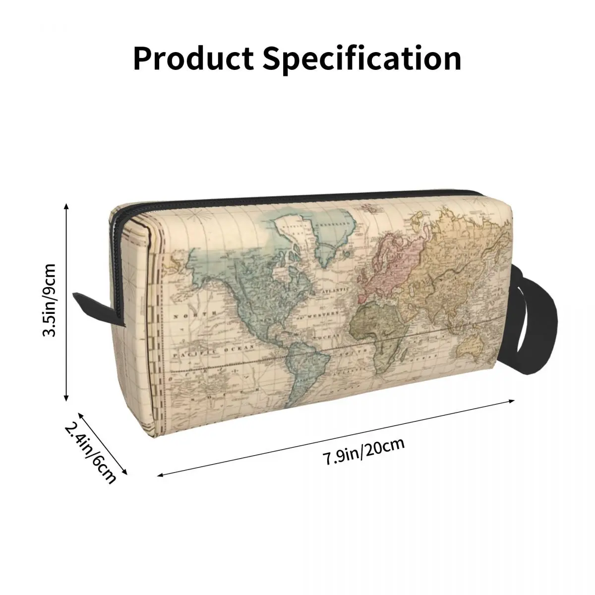 Vintage Map Of The World 1823 Makeup Bag Pouch Cosmetic Bag for Men Women Toiletry Bags Dopp Kit