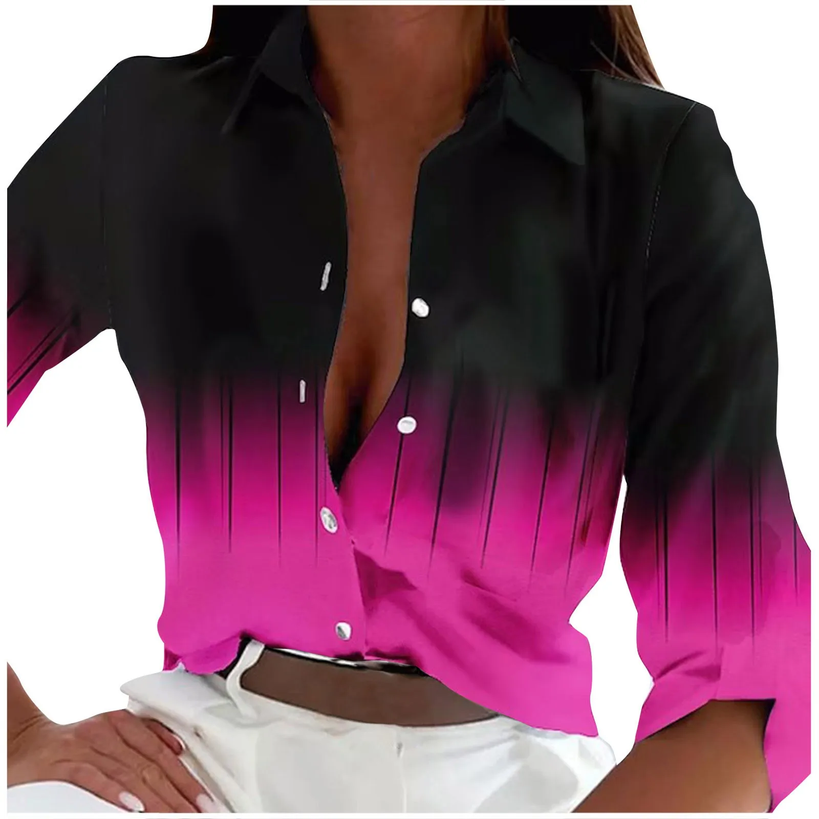 Women Regular Gradient Shirt Blouses Long Sleeve Tops Dressy Casual Ladies Daily Basic Shirts High Quality Blusas Holiday Work