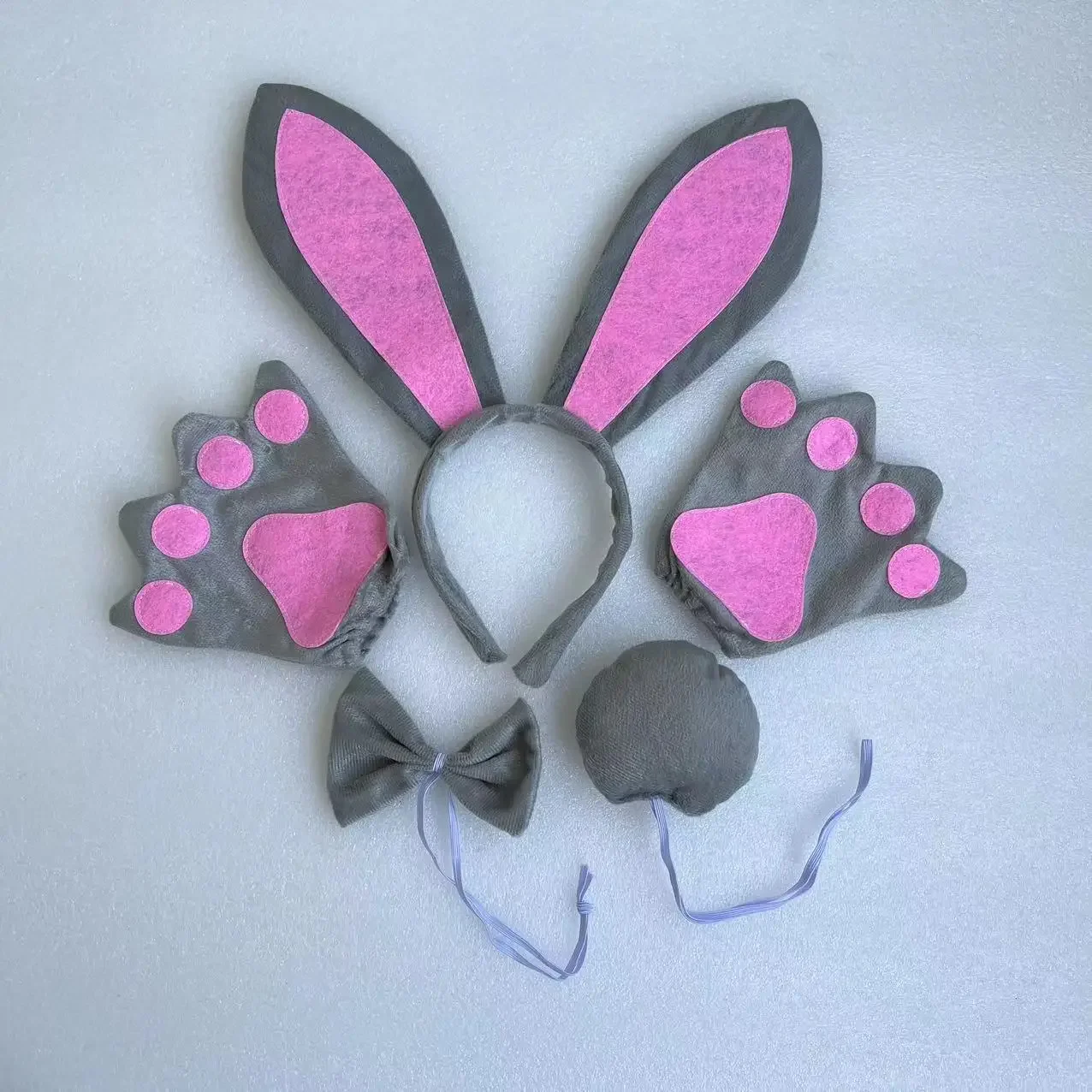 Kids Adult Gray Pink White Bunny Ears Headbands Bendable Ear Tail Bow Paw Rabbit Cosplay Costume Accessories