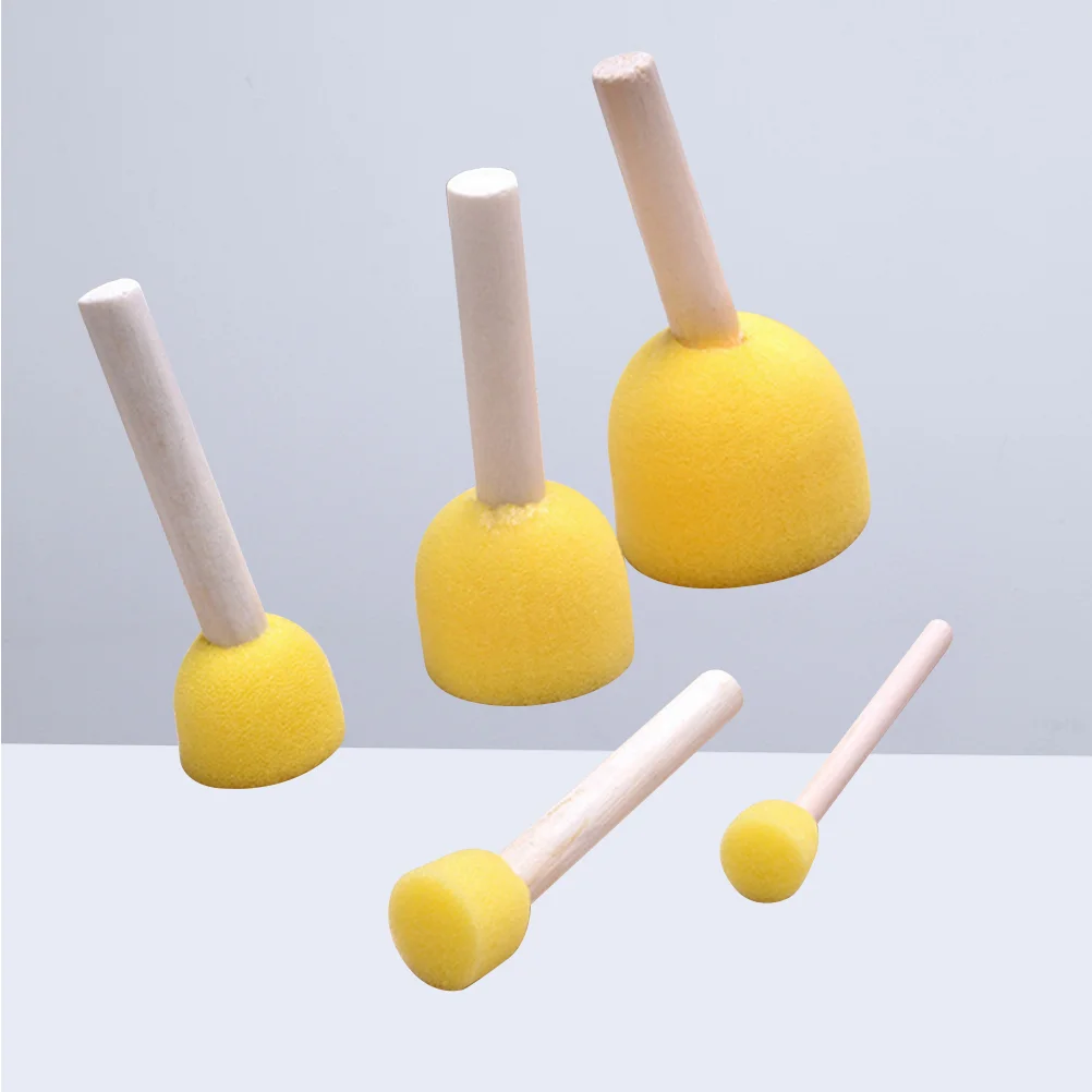 5 Pcs Round Paint Sponge Brush Set? Stippler Painting Sponges Bamboo Kids Painitng Child