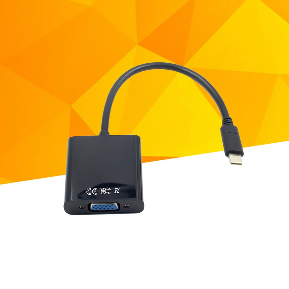 Kabel Adaptor USB 3.1 Tipe-C ke VGA Hitam 1080p untuk Laptop HDTV Proyektor Kabel Konverter USB C ke VGA