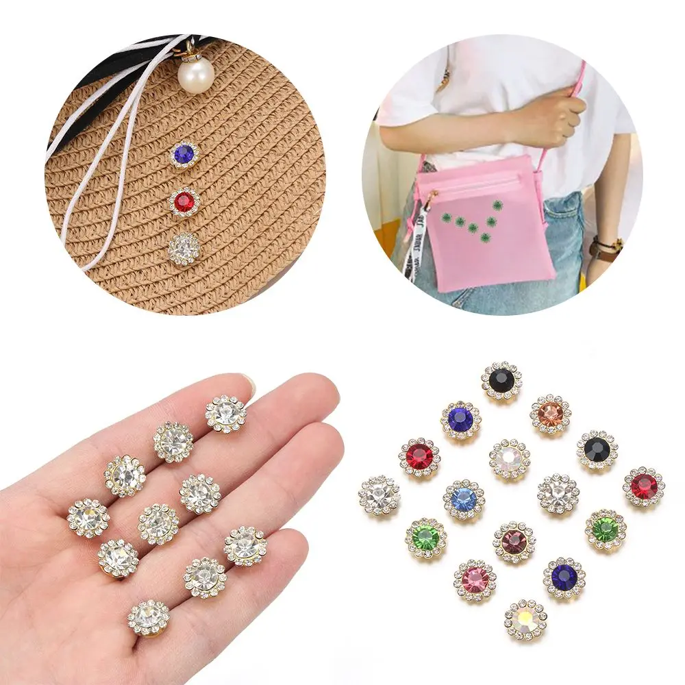 10PCS DIY Craft Hat Accessories Flower-shaped Rhinestone Crystal Glass Stone Buttons Clothes Decoration