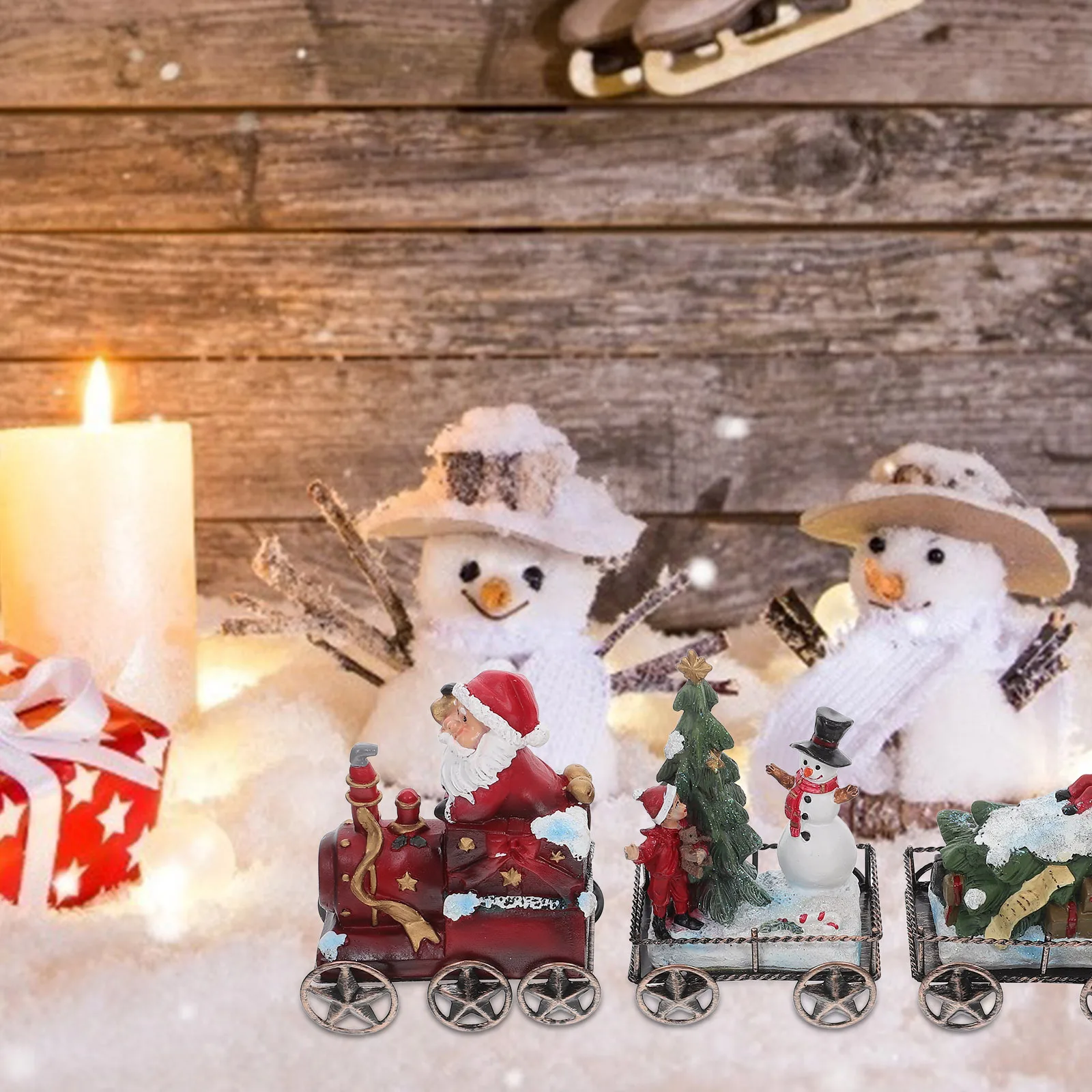 

3Pcs Christmas Resin Train Set Festive Tabletop Decoration Xmas Desktop Ornament Office Home Christmas Train Decor
